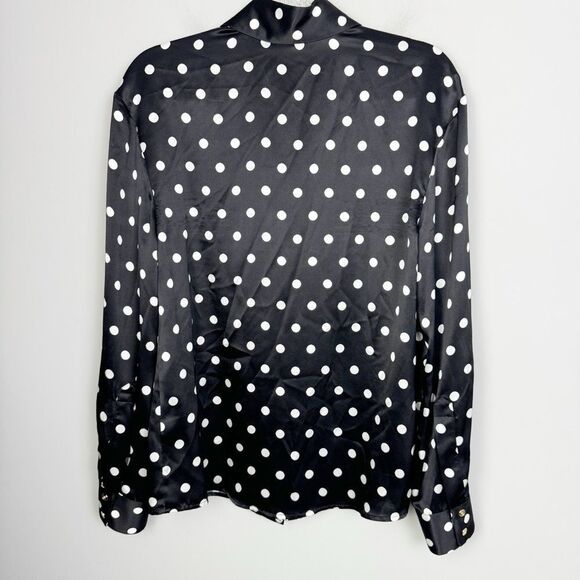 SERGIO HUDSON | NEW Silk Button Down Black/White Polka Dot Blouse Women’s Size M - Picture 10 of 14